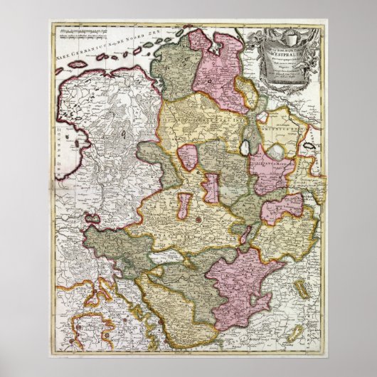 Kaart niederrhein-Westfalen Poster (Voorkant)