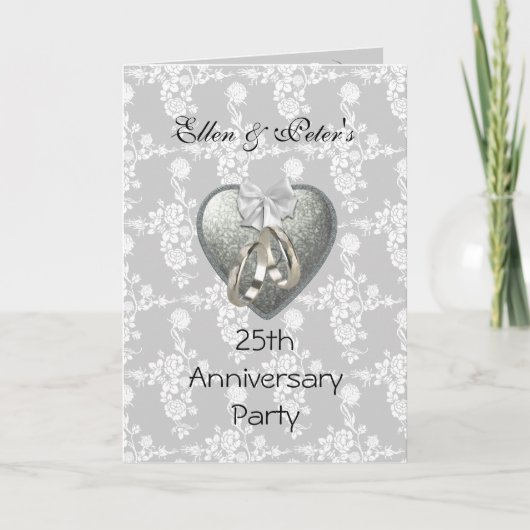 Kaart nodigt 25th Wedding Jubileum Party Silver ui (Voorkant)