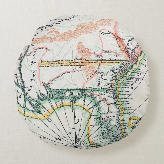 Kaart: Noord-Amerika, 1742 Rond Kussen (Voorkant)