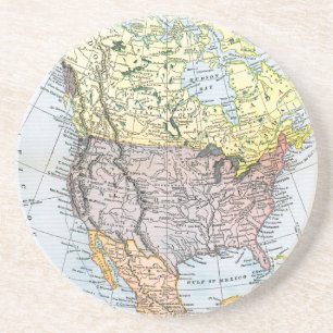 KAART: NOORD-AMERIKA, 1890 ZANDSTEEN ONDERZETTER