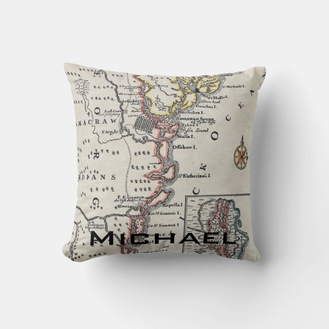 Kaart: Noord-Amerika, C1700 Kussen (Voorkant)