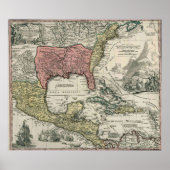  kaart Noord-Amerika en Caribisch gebied (1720) Poster (Voorkant)
