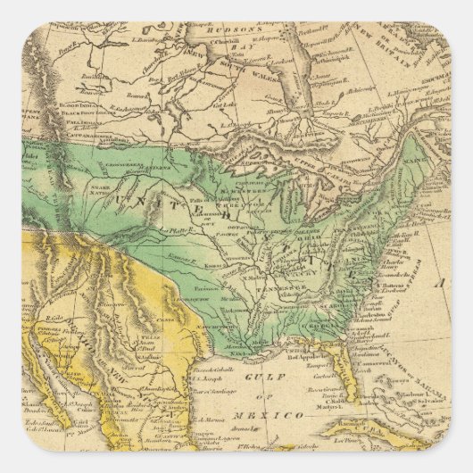 Kaart Noord-Amerika van Worcester Vierkante Sticker (Voorkant)