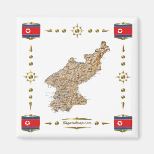 Kaart Noord-Korea + Flags Magnet
