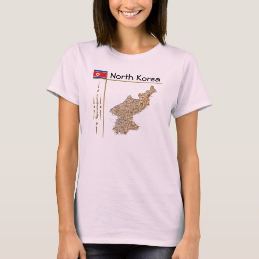 Kaart Noord-Korea + vlag + titel T-shirt (Voorkant)