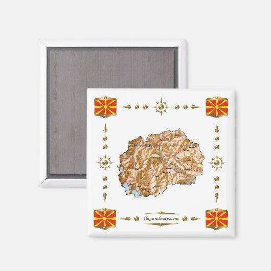 Kaart Noord-Macedonië + Flagnet Magnet (Voorkant / Achterkant)