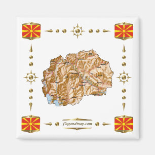 Kaart Noord-Macedonië + Flagnet Magnet