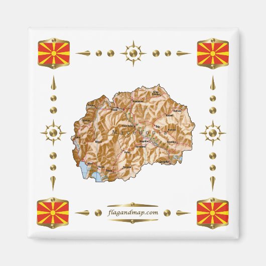 Kaart Noord-Macedonië + Flagnet Magnet (Voorkant)