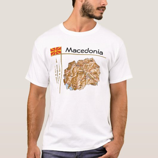 Kaart Noord-Macedonië + vlag + titel T-shirt (Voorkant)