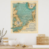  kaart noord-Zee Viking & Norse Routes (1906) Poster (Keuken)