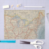 Kaart Noordoost en Grote Meren V.S. 1888 Tissuepapier (Craft)