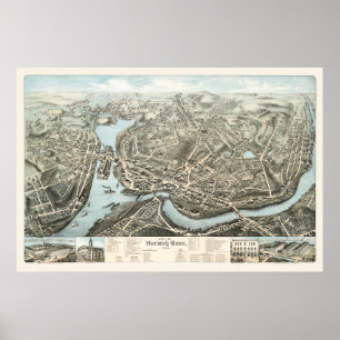 Kaart Norwich, CT vanaf 1876 Poster