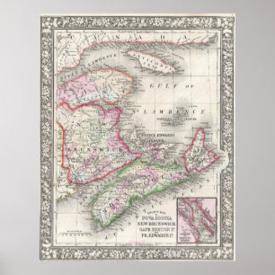 kaart Nova Scotia en New Brunswick (1866) Poster