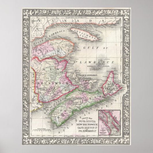  kaart Nova Scotia en New Brunswick (1866) Poster (Voorkant)