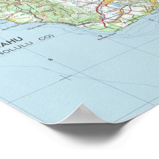  kaart Oahu Poster (Hoek)
