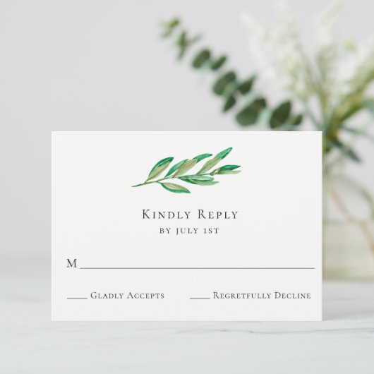 Kaart Olive Branch Wedding RSVP (Staand voorkant)
