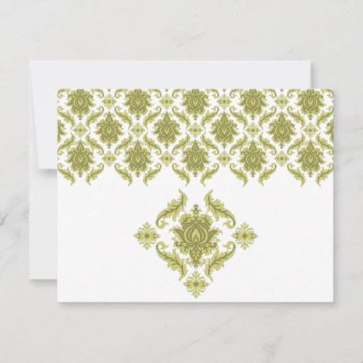 Kaart Olive Damask Wedding Response RSVP (Voorkant)
