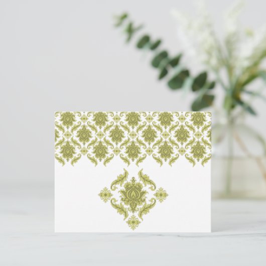 Kaart Olive Damask Wedding Response RSVP (Staand voorkant)