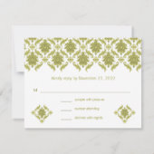 Kaart Olive Damask Wedding Response RSVP (Achterkant)