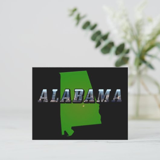 Kaart Omtrek en Afbeelding Tekst van Alabama (Staand voorkant)