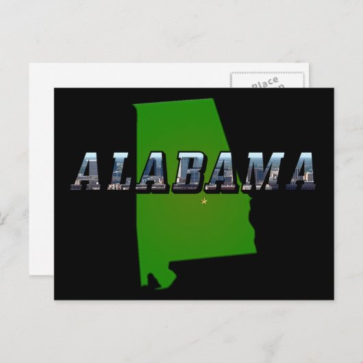 Kaart Omtrek en Afbeelding Tekst van Alabama (Voorkant / Achterkant)