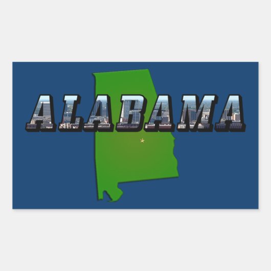 Kaart Omtrek en Afbeelding Tekst van Alabama Rechthoekige Sticker (Voorkant)
