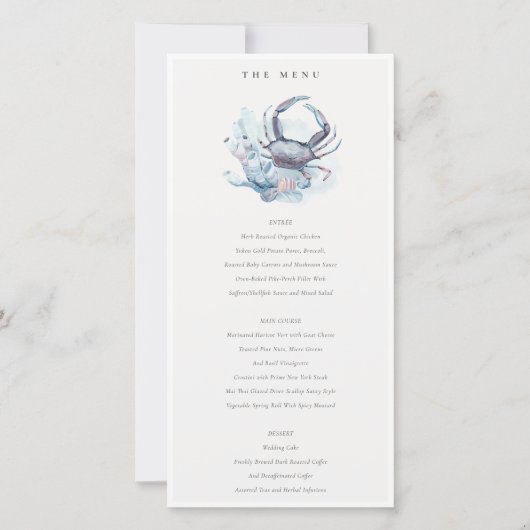 Kaart Onderwater Crab Coral Nautical Wedding Menu (Voorkant)