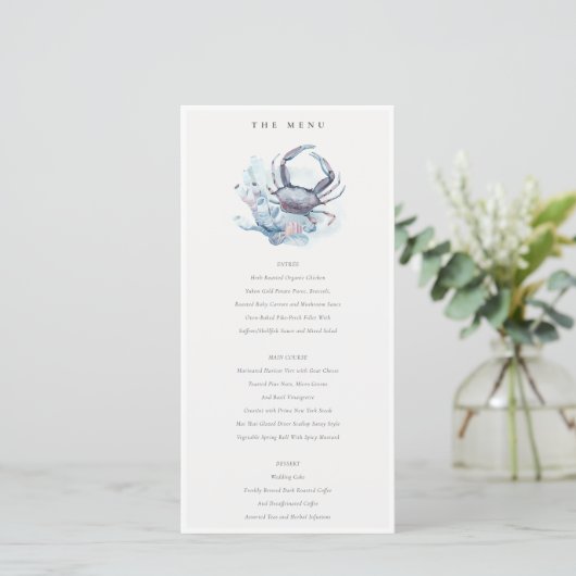 Kaart Onderwater Crab Coral Nautical Wedding Menu (Staand voorkant)