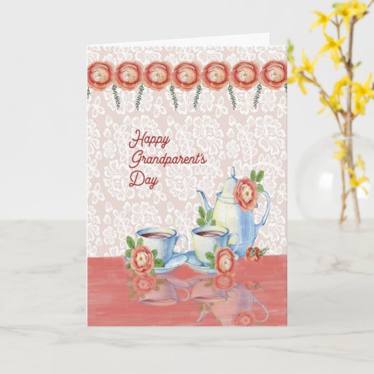 Kaart op de dag van de grootouder met Tea Pot & Cu (Gele Bloem)