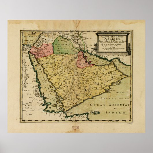 kaart op het Arabisch schiereiland (1654) Poster (Voorkant)