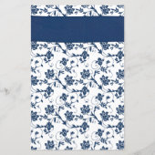 Kaart Oranje Daisy Navy Blue Damask Wedding Menu (Achterkant)