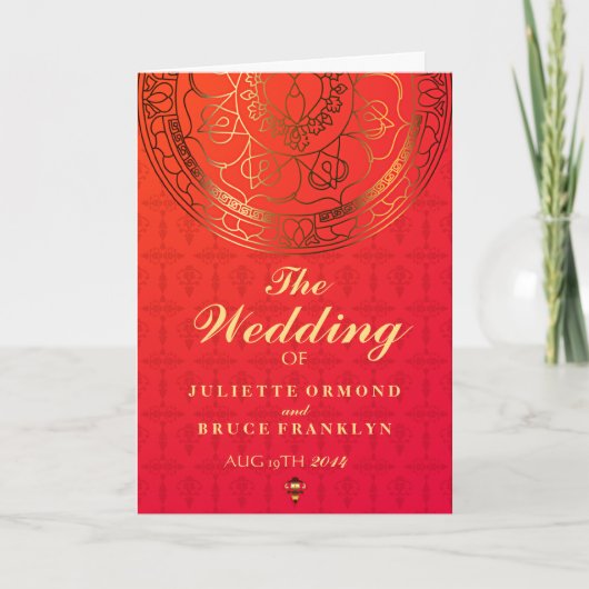 Kaart Oranje Damask Wedding Program (Voorkant)