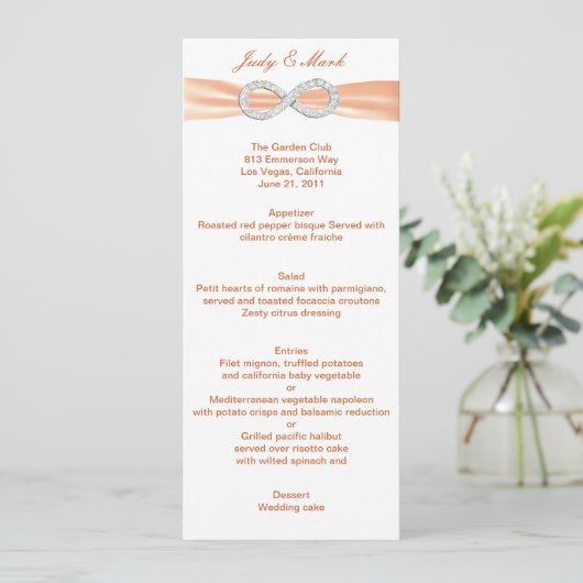 Kaart Oranje Diamond Infinity Wedding Menu (Staand voorkant)