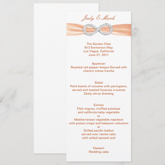 Kaart Oranje Diamond Infinity Wedding Menu (Voorkant / Achterkant)