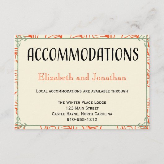 Kaart Oranje en Blauwgroen Rustic Wedding Accommod (Voorkant)