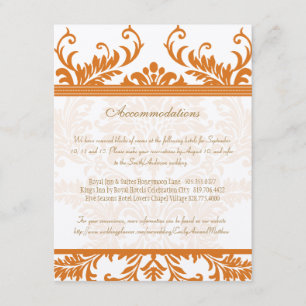 Kaart Oranje en Ivory Damask Wedding Insert