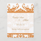 Kaart Oranje en Ivory Damask Wedding Insert (Achterkant)