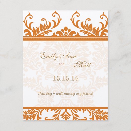 Kaart Oranje en Ivory Damask Wedding Insert (Achterkant)