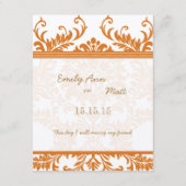 Kaart Oranje en Ivory Damask Wedding Insert (Achterkant)