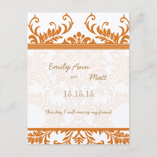 Kaart Oranje en Ivory Damask Wedding Insert (Achterkant)