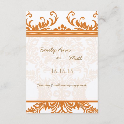 Kaart Oranje en Ivory Damask Wedding Insert (Achterkant)