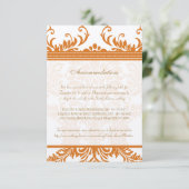 Kaart Oranje en Ivory Damask Wedding Insert (Staand voorkant)
