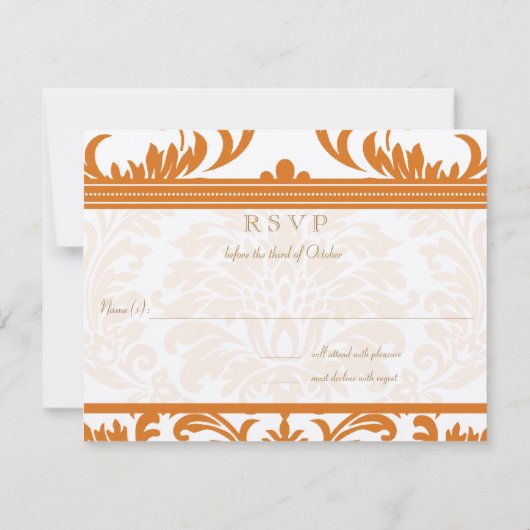 Kaart Oranje en Ivory Damask Wedding Insert (Achterkant)
