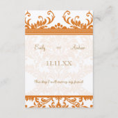 Kaart Oranje en Ivory Damask Wedding Insert (Achterkant)
