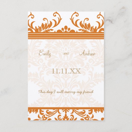 Kaart Oranje en Ivory Damask Wedding Insert (Achterkant)