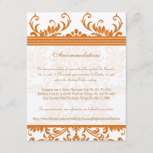 Kaart Oranje en Ivory Damask Wedding Insert