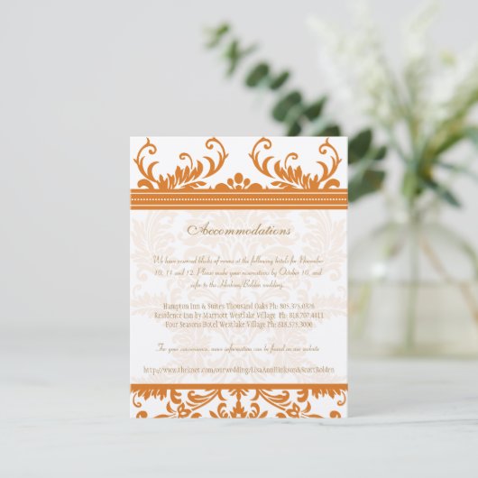Kaart Oranje en Ivory Damask Wedding Insert (Staand voorkant)