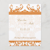 Kaart Oranje en Ivory Damask Wedding Insert (Achterkant)