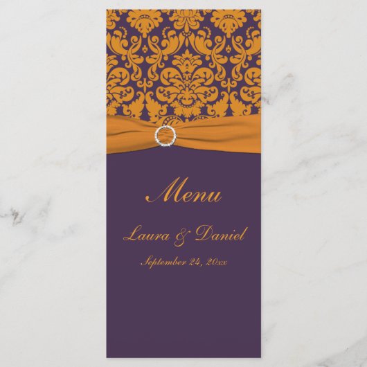 Kaart Oranje en Paars Damask Menu (Voorkant)