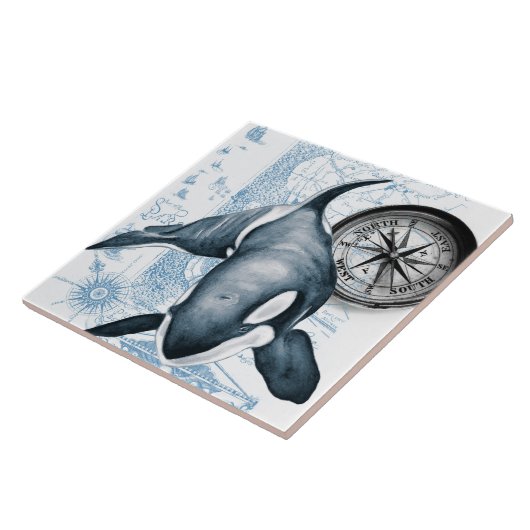 kaart Orca Blue Compass Tegeltje (Zijkant)